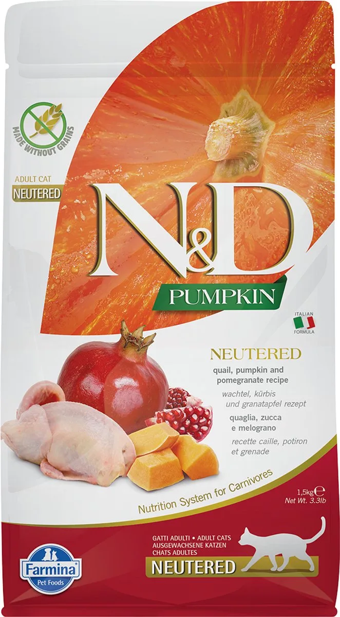 Pumpkin Neutered Kattenvoer - Quail - 10 kg de Farmina – photo produit
