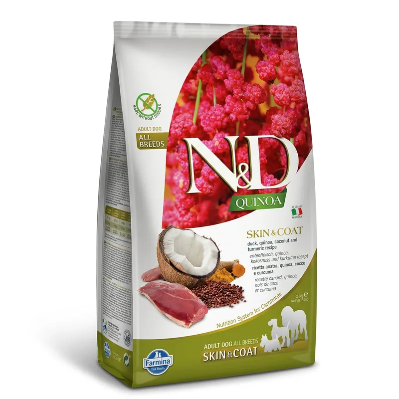 Quinoa Coat Formula (Eend, quinoa, kokos en kurkuma) Volwassen hondenvoer 2,5 kg van Farmina – productfoto
