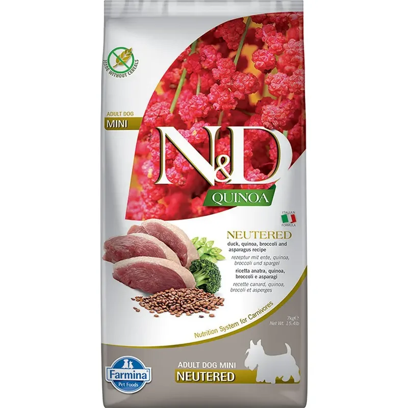 Quinoa Gecastreerde Eend Mini Hondenvoer 7kg de Farmina – photo produit