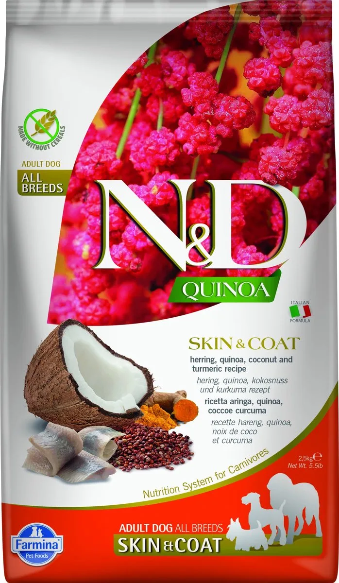Quinoa hondenvoeding Skin & Coat medium/maxi Haring 2,5 kg de Farmina – photo produit