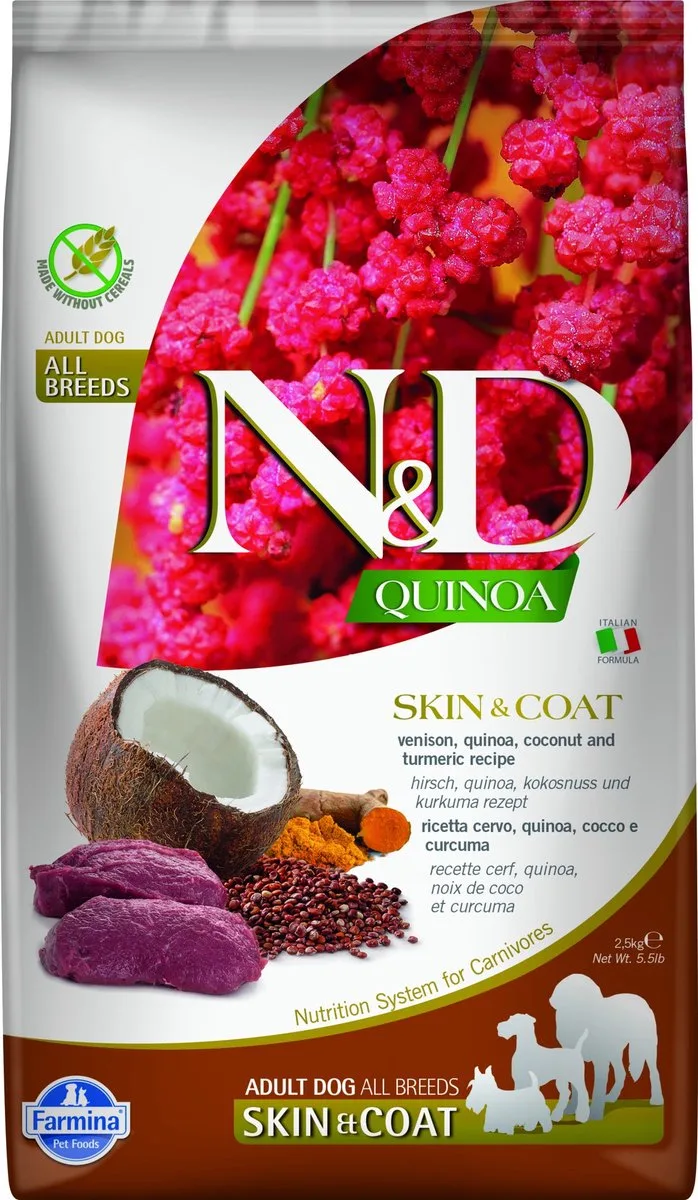 Quinoa hondenvoeding Skin & Coat medium/maxi Hert 2,5 kg fra Farmina – produktbillede