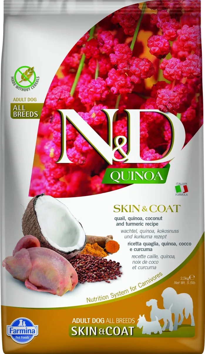 Quinoa hondenvoeding Skin & Coat medium/maxi Kwartel 2,5 kg by Farmina – product photo
