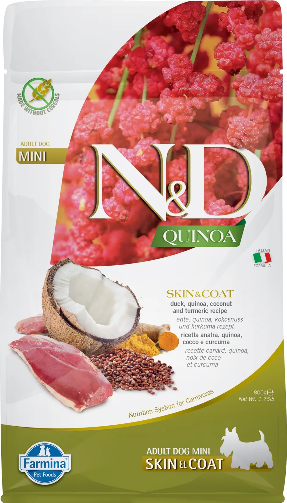 Quinoa hondenvoeding Skin & Coat small breed Eend 800 gr. van Farmina – productfoto