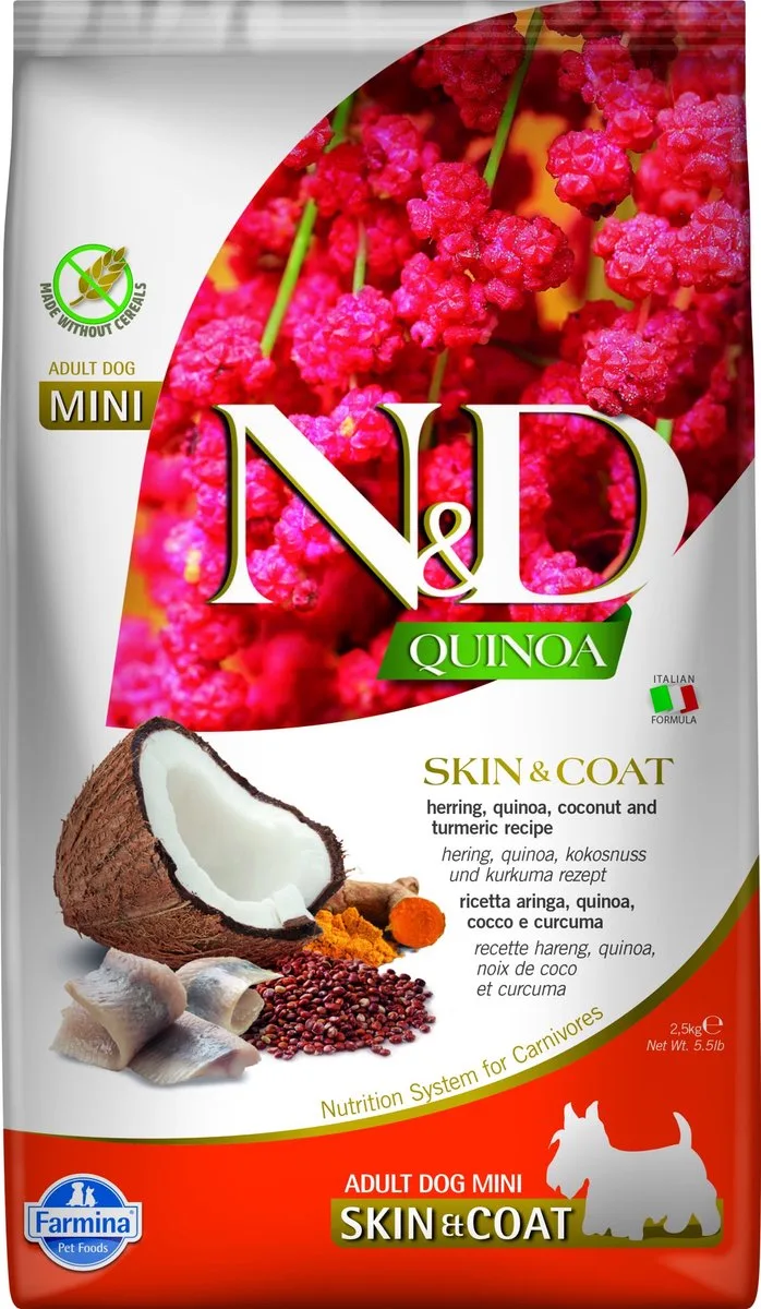 Quinoa hondenvoeding Skin & Coat small breed Haring 2,5 kg von Farmina – Produktfoto
