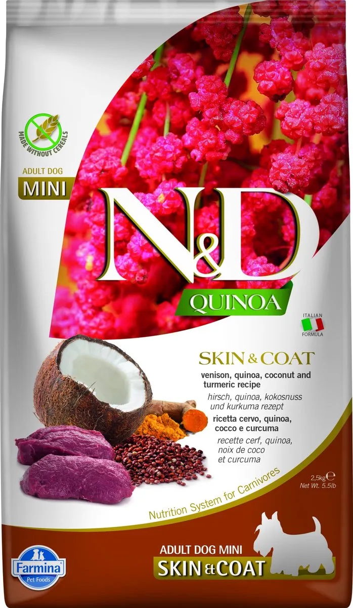 Quinoa hondenvoeding Skin & Coat small breed Hert 2,5 kg von Farmina – Produktfoto