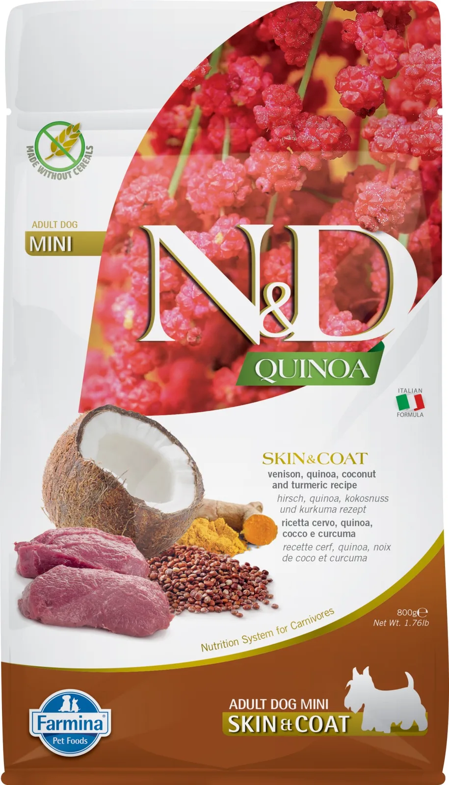 Quinoa hondenvoeding Skin & Coat small breed Hert 800 gr. de Farmina – photo produit