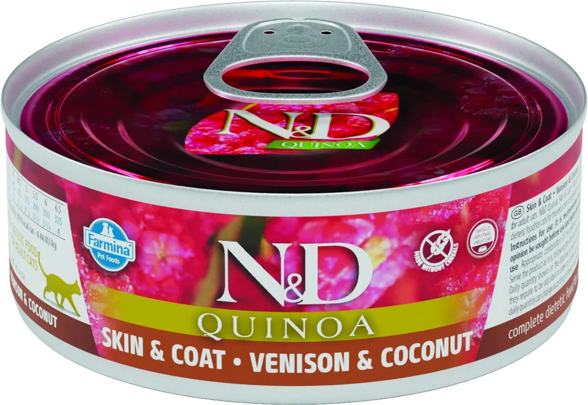 Quinoa natvoeding voor de kat Skin & Coat Hert 80 gr. - per 24 stuks de Farmina – photo produit