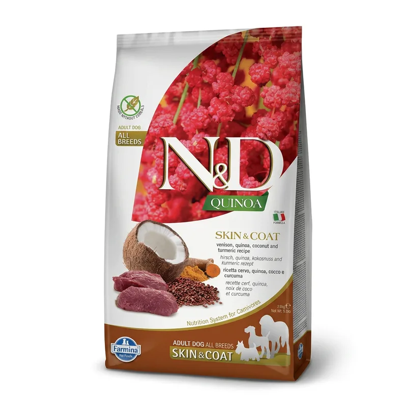 Quinoa Serie Huid- en Vachtverzorging Volwassen Middelgrote tot Grote Honden Hondenvoer (Hertenvlees) 2,5 kg van Farmina – productfoto