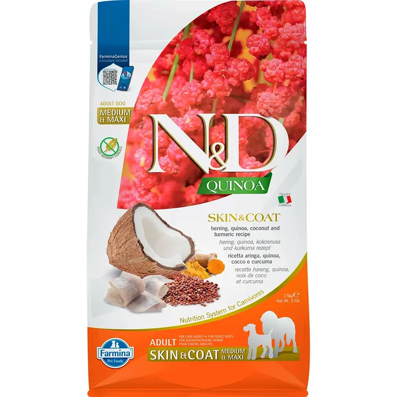 Quinoa Skin Coat Haring Hondenvoer Medium/maxi 2.5kg von Farmina – Produktfoto