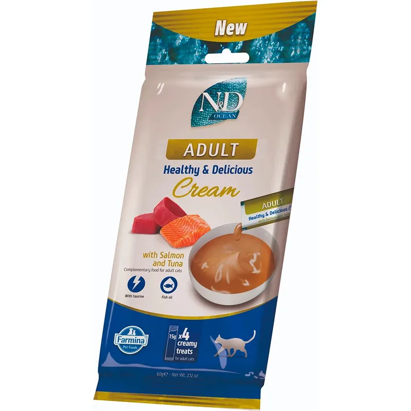 Nourriture Humide Crémeuse Pour Chats N&d Ocean Thon Et Saumon 15x60g de Farmina – photo produit