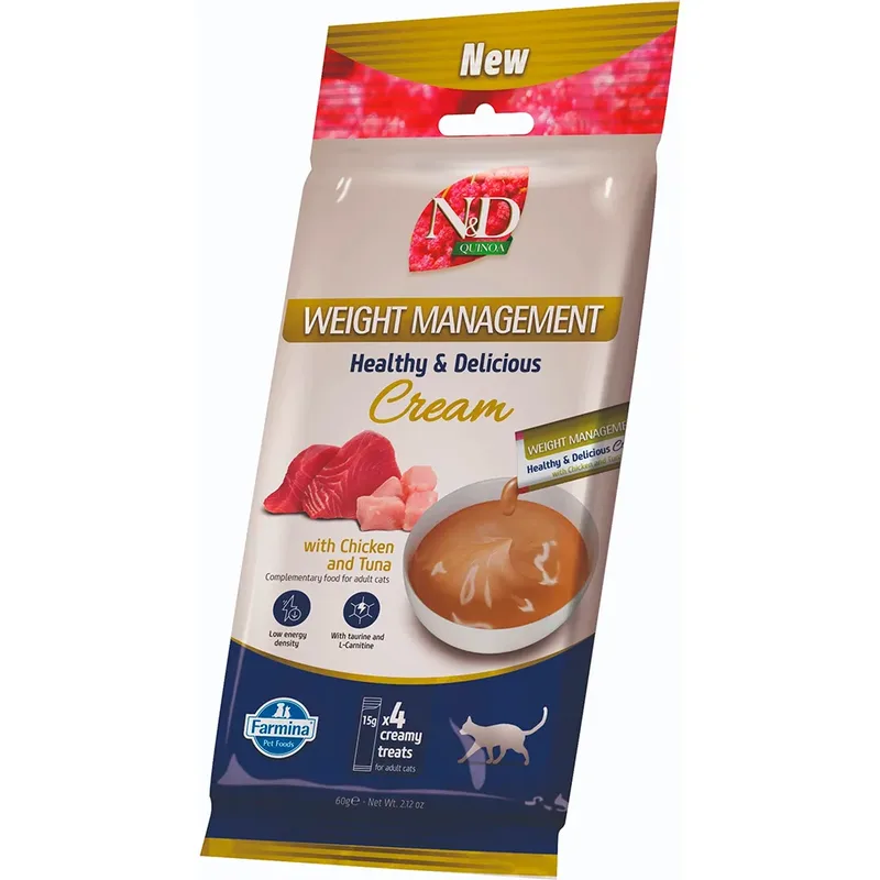 Nourriture Humide Crémeuse Pour Chats N&d Quinoa Weight Poulet & Thon 15x60g de Farmina – photo produit