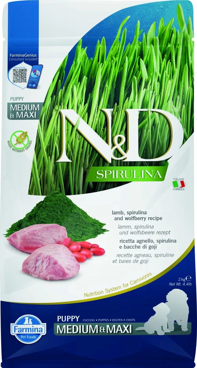 Spirulina puppyvoeding Lam medium/maxi 2 kg van Farmina – productfoto