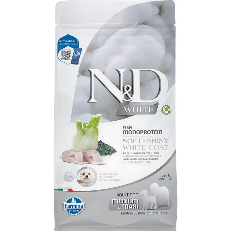 White Med/maxi Hondenvoer Met Zeebaars En Spirulina 2kg by Farmina – product photo