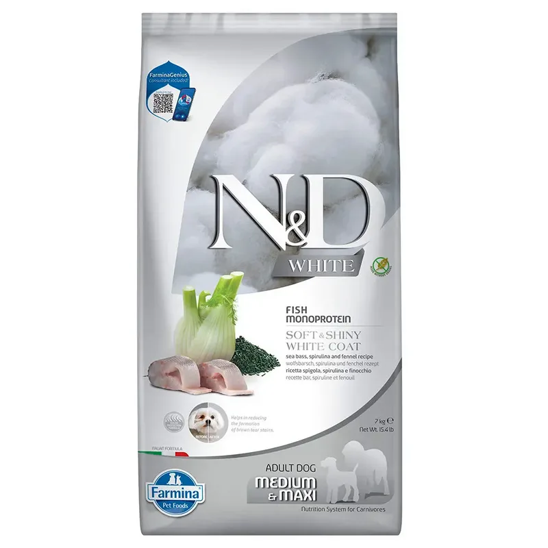 White Med/maxi Hondenvoer Met Zeebaars En Spirulina 7kg by Farmina – product photo
