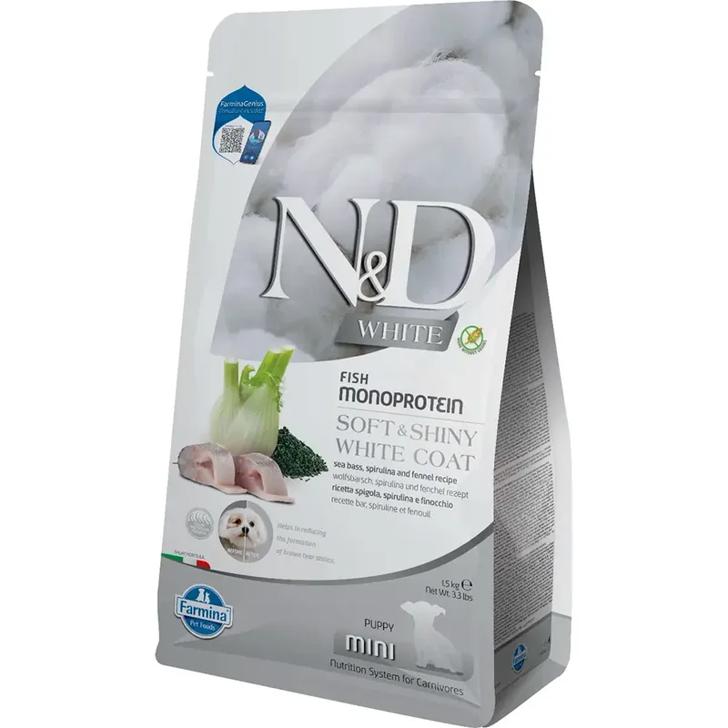 N&d White Mini Hundefutter Mit Wolfsbarsch Und Spirulina 1.5kg von Farmina – Produktfoto