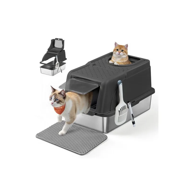 Edelstahl Katzentoilette XL mit Deckel 2 Eingängen de Feandrea en Regular – photo produit