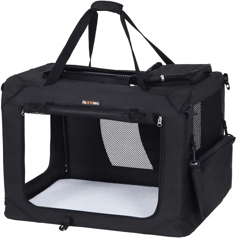 faltbare Haustier-Transportbox für Katzen und Hunde, weiche Reisetasche mit atmungsaktivem Netz, Griffen und Aufbewahrungstaschen, 102 x 69 x 69 cm, Schwarz PDC10H von Feandrea – Produktfoto