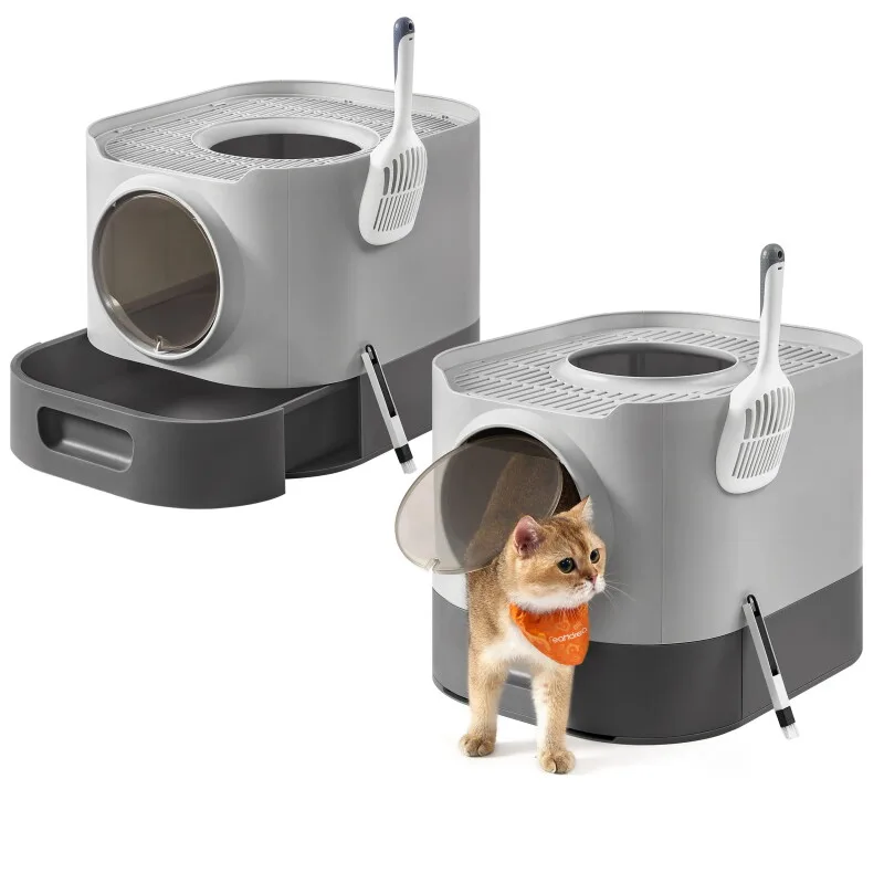 FEANDREA 2er Katzentoilette mit Deckel ausziehbares Tablett by Feandrea in Grey, Regular – product photo