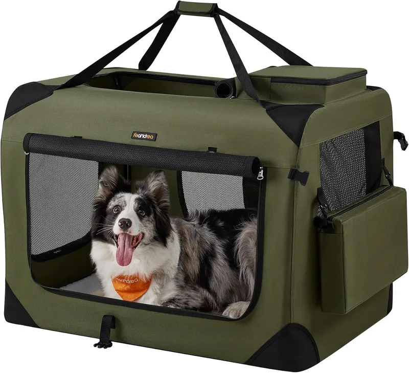 Feandrea 91 cm Opvouwbare Zachte Hondenbench – Draagbare Reismand voor Binnen en Buiten, met Veiligheidsritsen – Forest Green – Model UPDC090C01 de Feandrea – photo produit