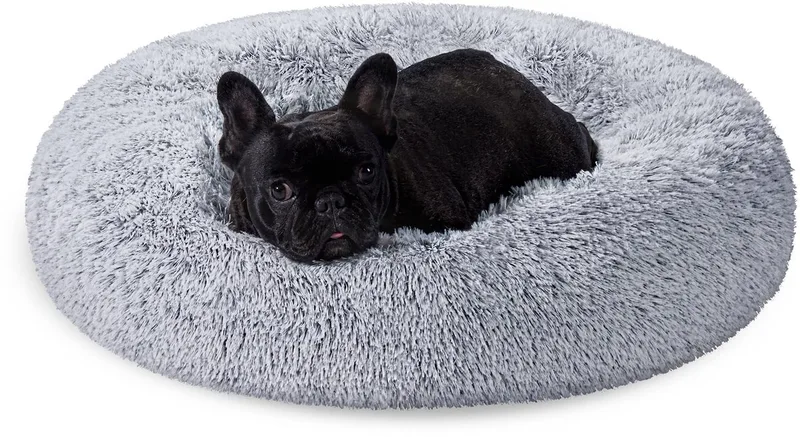 Fluffy Hondenbed, Kattenbed, Donutkussen, Wasbaar, Uitneembare Middenvulling, Lange Pluche, Diameter 70 cm, Ombre PGW039G01 by Feandrea in Grey – product photo