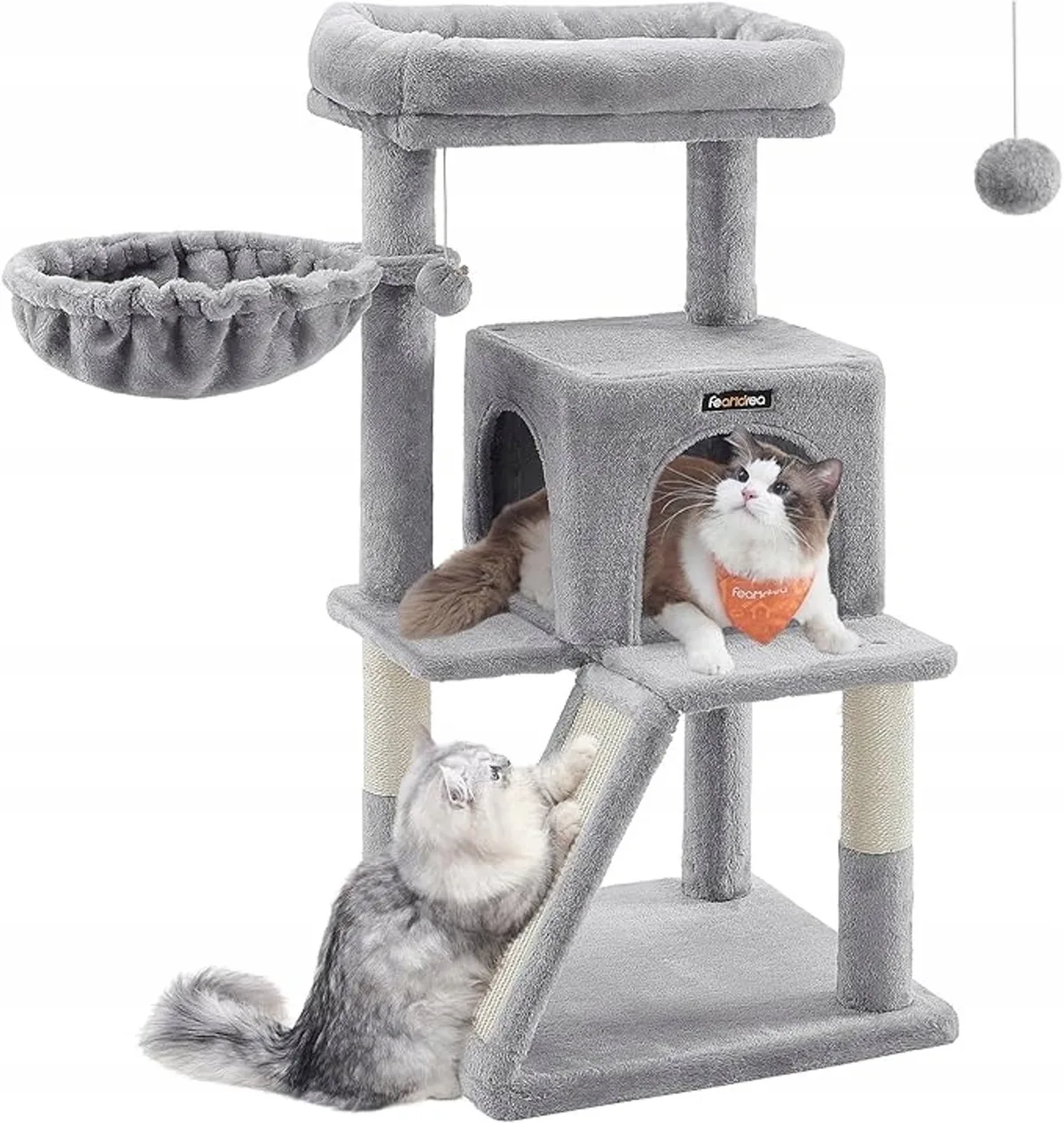 Grote Kattenkrabpaal met 3 Niveaus, Huisje en Speelgoed (96cm) de Feandrea – photo produit