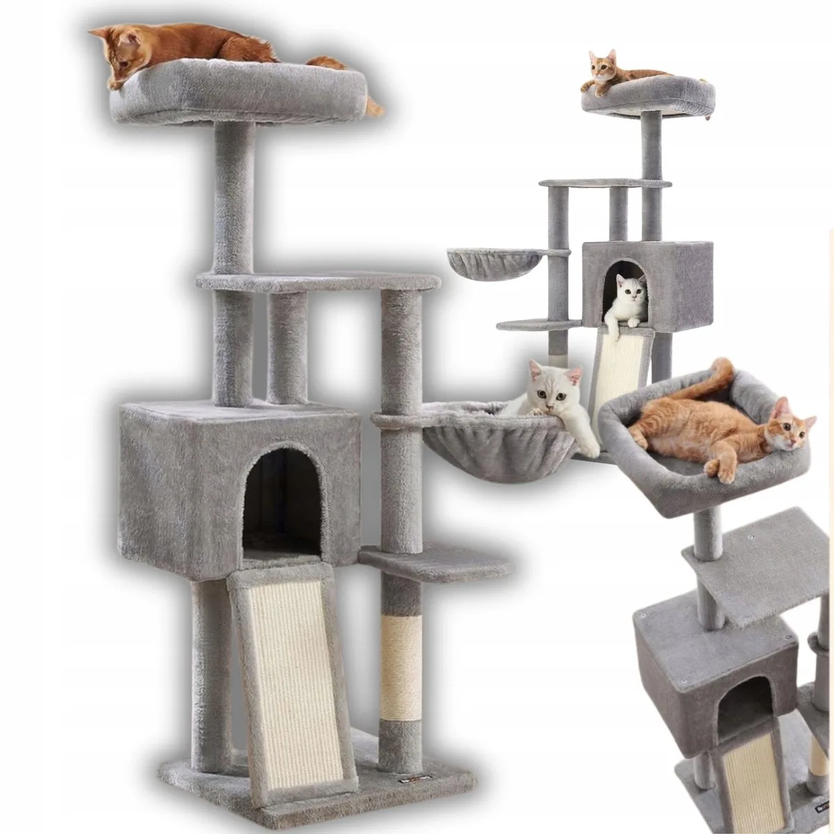 Grote Kattenkrabpaal met 4 Niveaus - 135cm Hoog de Feandrea en Gris – photo produit