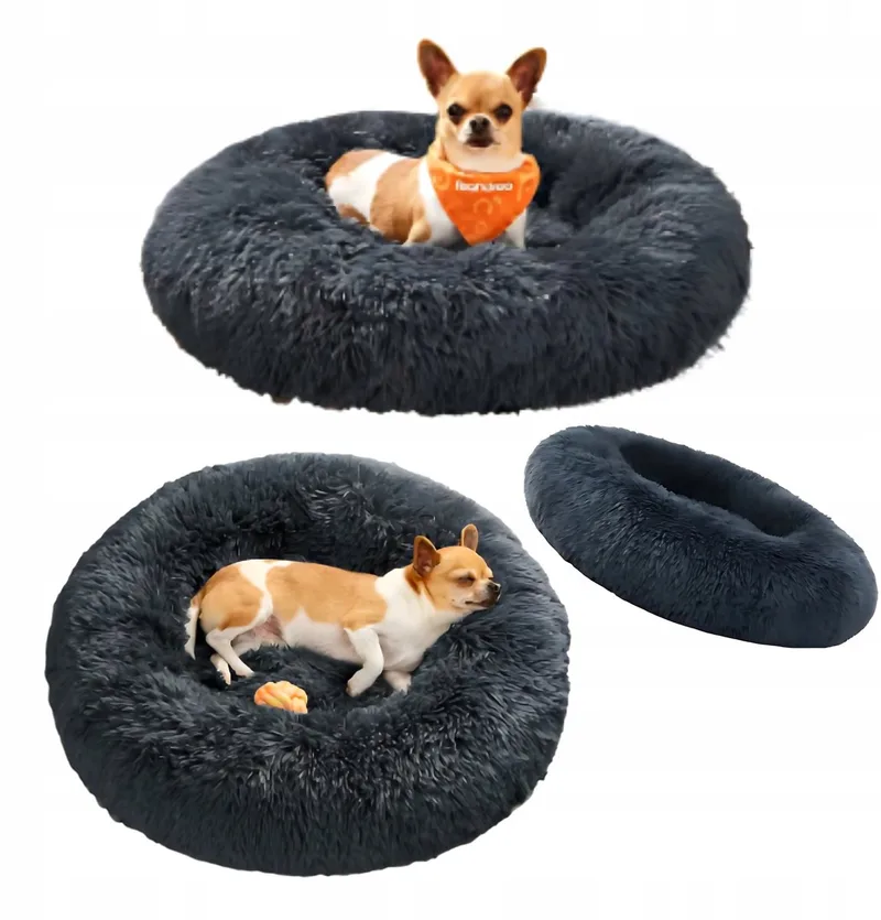 Honden- en Kattenbed 60 cm Rond Donkergrijs Pluche, Comfortabel & Wasbaar by Feandrea – product photo