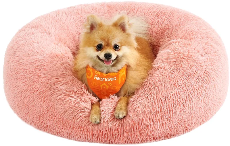 Hondenbed, Fluffy Kattenbed, Donutkussen, Wasbaar, Uitneembare Middenvulling, Lange Pluche, 60 cm Diameter, PGW038P01 by Feandrea in Pink – product photo