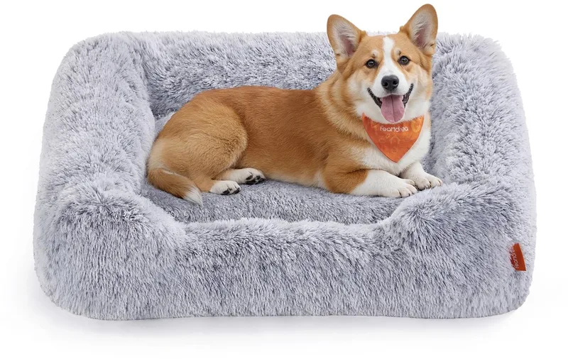 Hondenbed, Hondenkussen, 91 x 68 x 18 cm, Hondenmand, Zachte vulling, Hondensofa, Opstaande randen, Afneembare en machinewasbare hoes, Antislip, Ombre PGW272G01 von Feandrea in Grau – Produktfoto