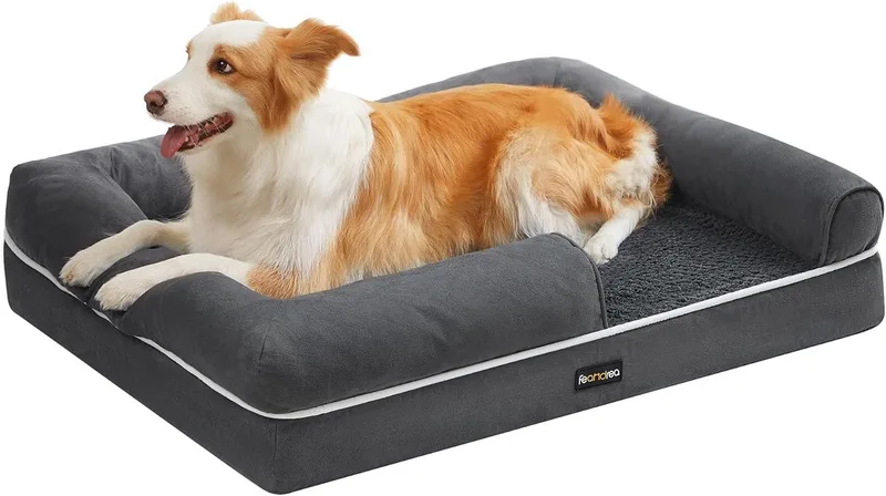 Hondenbed – Orthopedisch – Met opstaande rand – 91×71×25 cm von Feandrea in Grau – Produktfoto
