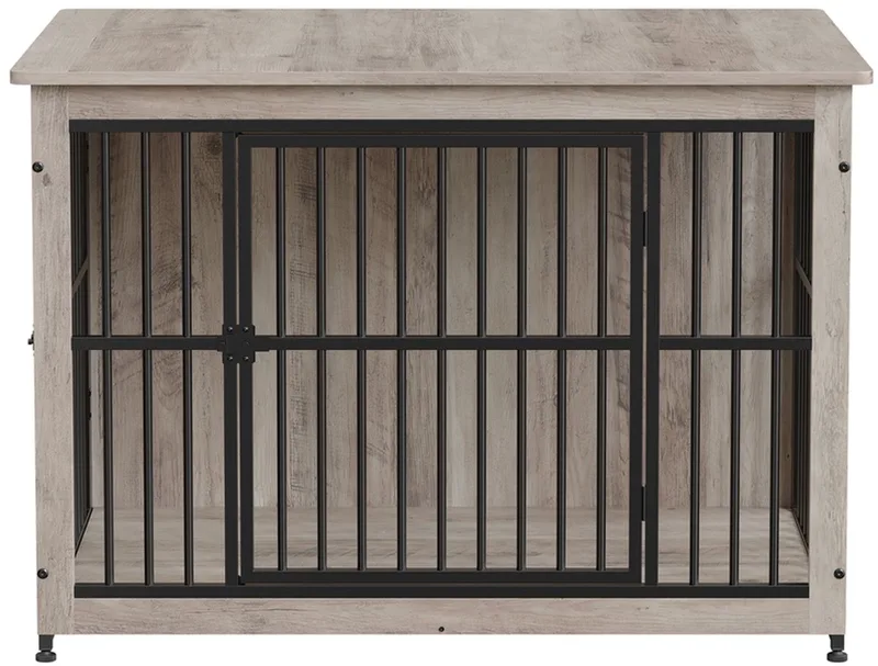 Hondenbench - Hondenbench met Bijzettafel - Hoge Belastbaarheid - Gesloten Bodem - 2 Deuren by Feandrea in Greige gemêleerd – product photo