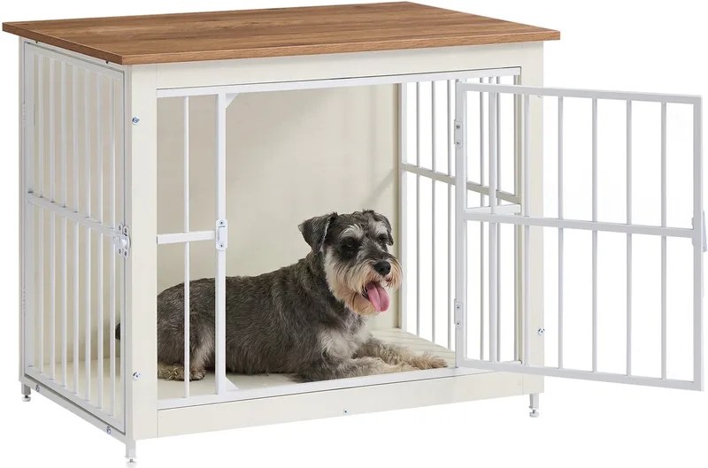 Hondenbench - Hondenbench voor Binnen - Stabiele Kooi - 2 Deuren - 82 x 55 x 64 cm von Feandrea in Wit-Bruin – Produktfoto