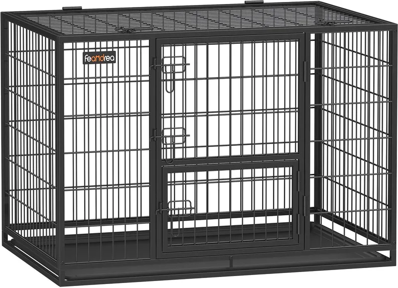 Hondenbench - Hondenkooi van Metaal - Dubbele Afneembare Deur - Gemakkelijk Schoon te Maken by Feandrea in Black – product photo