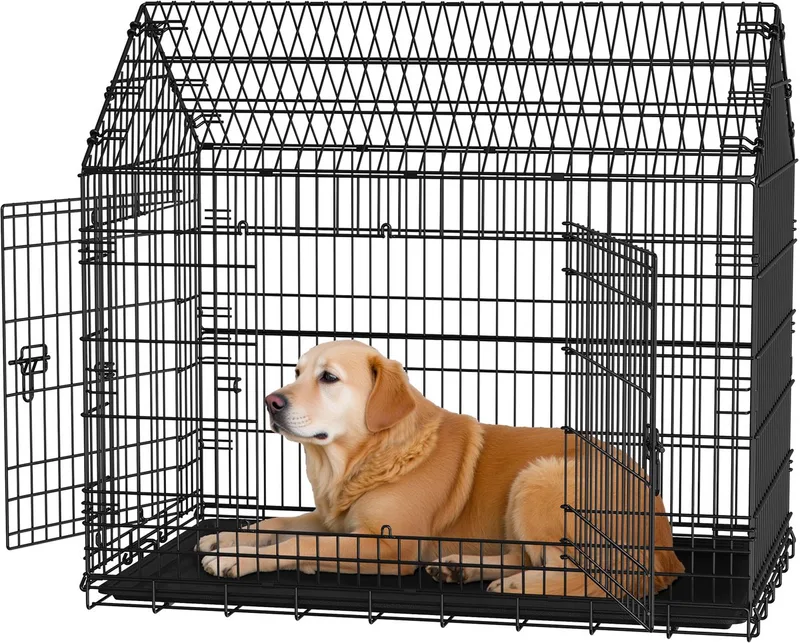 Hondenbench - Opvouwbare Hondenbench van Metaal - Voor Grote Honden - Met Dubbele Deur by Feandrea in Black – product photo