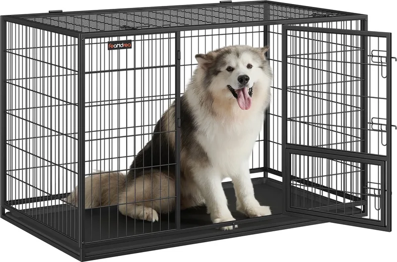 Hondenbench - Sterk Metalen Kooi - Voor Grote Honden - 2 Verwijderbare Deuren von Feandrea in Inktzwart – Produktfoto