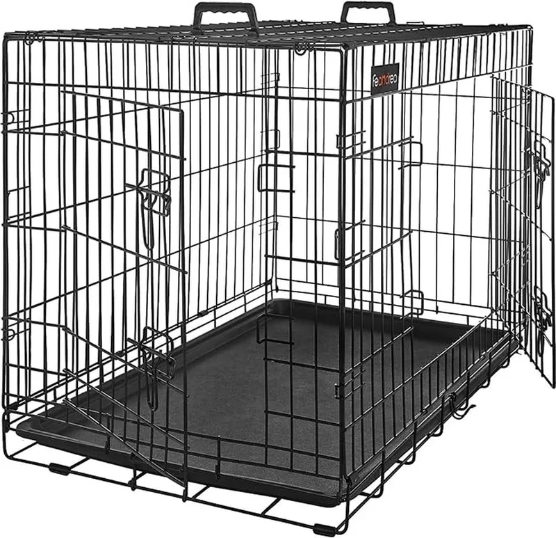 Hondenkooi, Bench, hondenkrat met 2 deuren, 122 x 74,5 x 80,5 cm, - PPD48BK fra Feandrea i Sort – produktbillede
