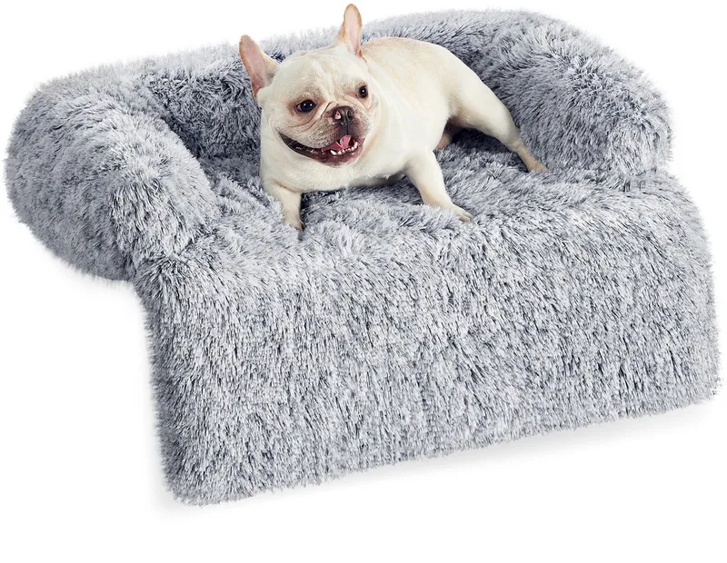 Hondenmand - FluffyHug Hondenbed Pluche - Sofabescherming voor Kleine en Middelgrote Honden - 80 x 75 x 16 cm de Feandrea en Ombré-grijs – photo produit