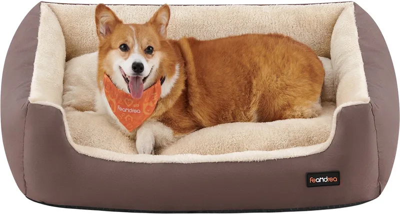 Hondenmand - Hondenbed met Omkeerbaar Kussen - Comfortabel - Voor Huisdieren von Feandrea in Braun – Produktfoto