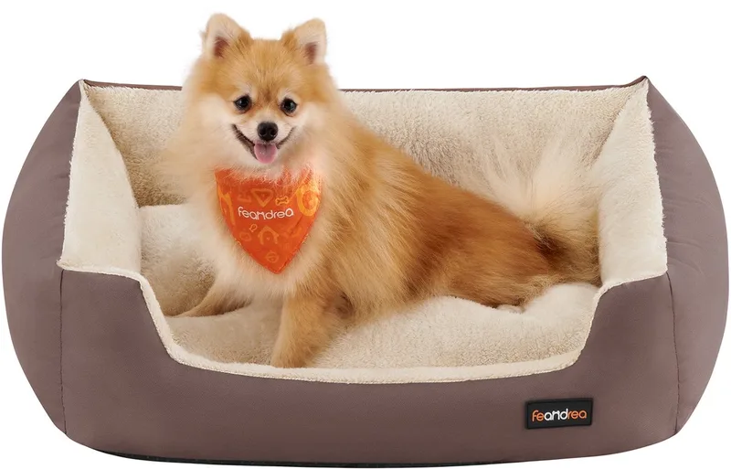Hondenmand - Hondenbed met Omkeerbaar Kussen - Comfortabele Hondenmand - Gemakkelijk te Reinigen von Feandrea in Braun – Produktfoto