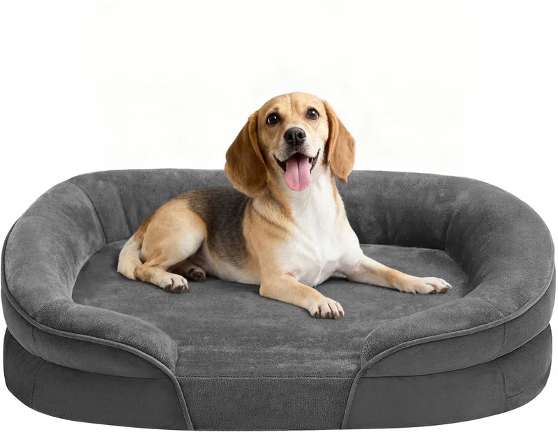 Hondenmand - Hondenbed met Waterdichte Binnenlaag - Verhoogde Randen - Afneembare Wasbare Hoes by Feandrea in Schiefergrijs – product photo