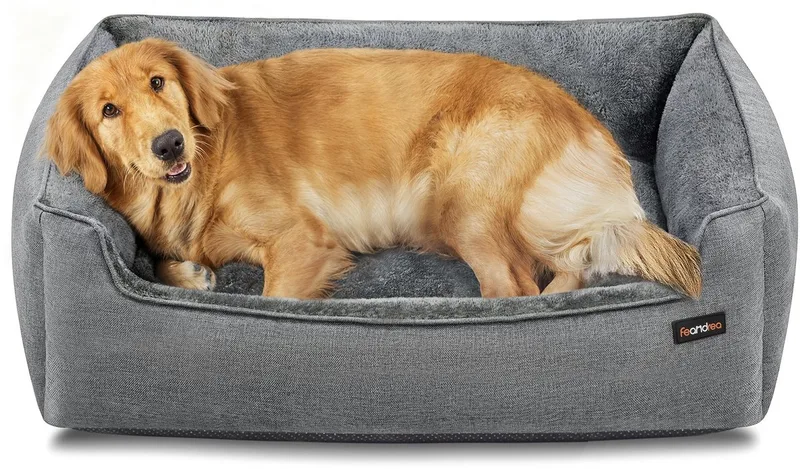 Hondenmand - Huisdierenbed met Verhoogde Randen - Antislip Onderkant - Comfortabel Kussen by Feandrea in Grey – product photo
