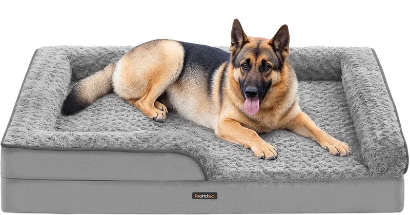 Hondenmand - Orthopedisch Hondenbed voor Grote Honden - Waterdicht Hondensofa - Afneembare Pluche Hoes de Feandrea en Duifgrijs – photo produit