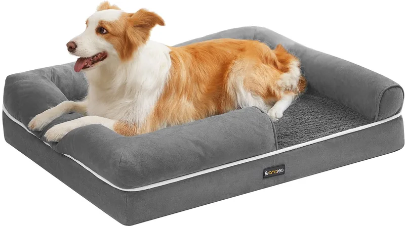 Hondenmand - Zachte Vulling - Afneembare en Wasbare Hoes - Antislip Onderkant de Feandrea en Gris clair – photo produit