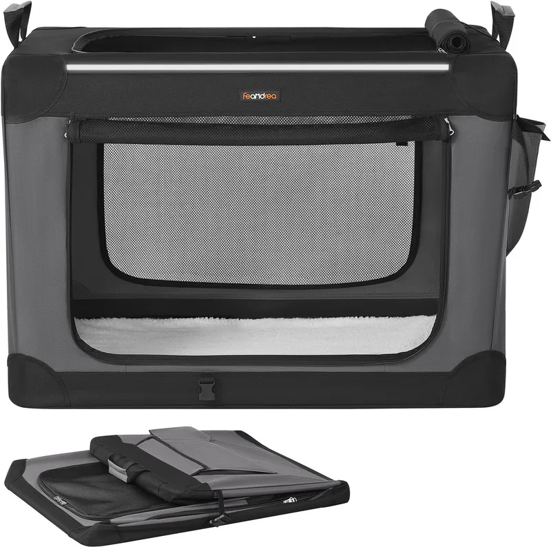Hondenrugzak - Opvouwbare Hondenbench - Transportbox voor Grote Honden - 4 Deuren en Opbergtassen von Feandrea in Schwarz – Produktfoto