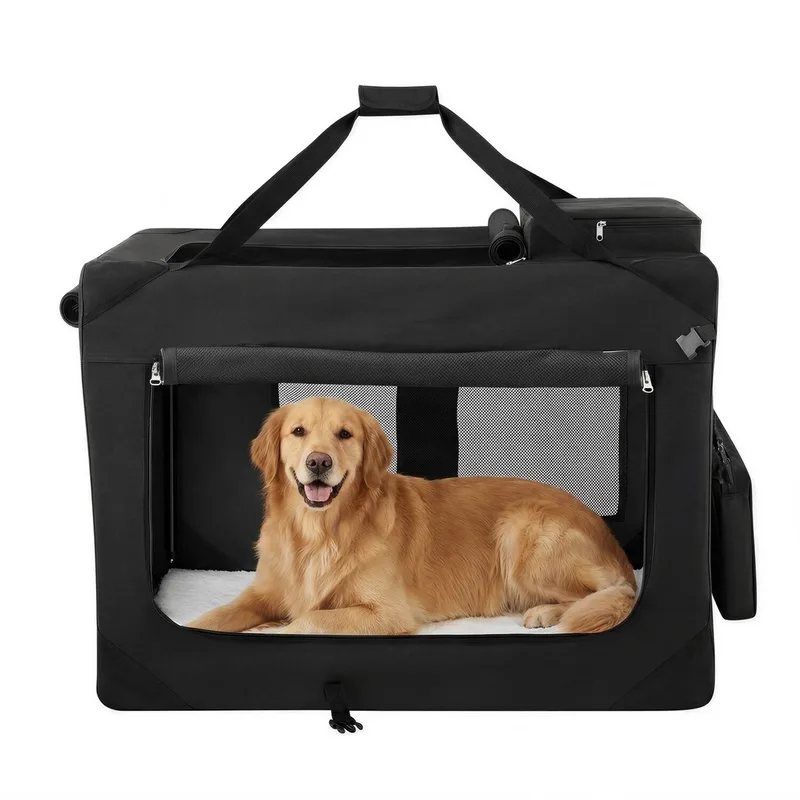 Hondenrugzak - Opvouwbare Hondenbox - Ademend Oxford Weefsel - Stevig Metalen Frame by Feandrea in Black – product photo