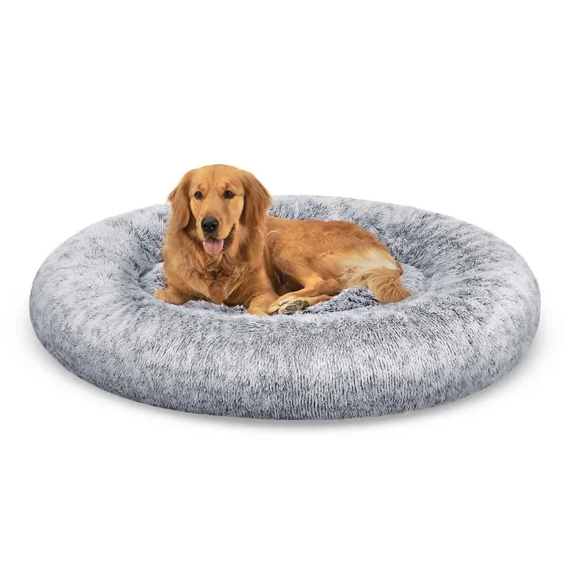 Hundebett, Donut Kissen, waschbar, herausnehmbar, langer Plüsch, L-XXXL XXXL fra Feandrea i Lysegrå, Regular – produktbillede