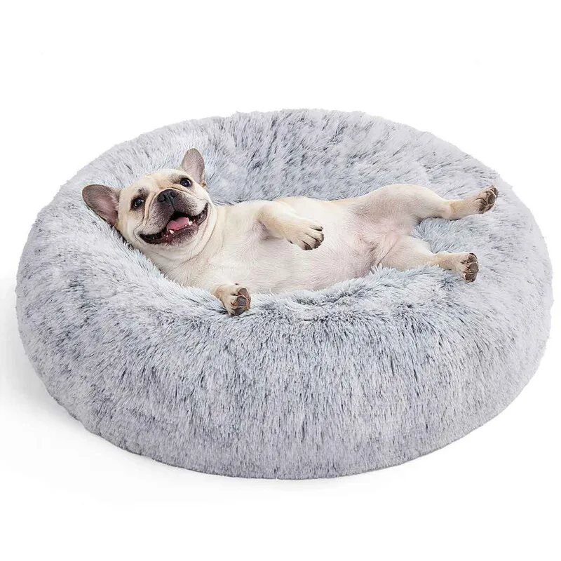 Hundebett, Donut Kissen, waschbar, herausnehmbar, langer Plüsch, L-XXXL L von Feandrea in Hellgrau, Regular – Produktfoto