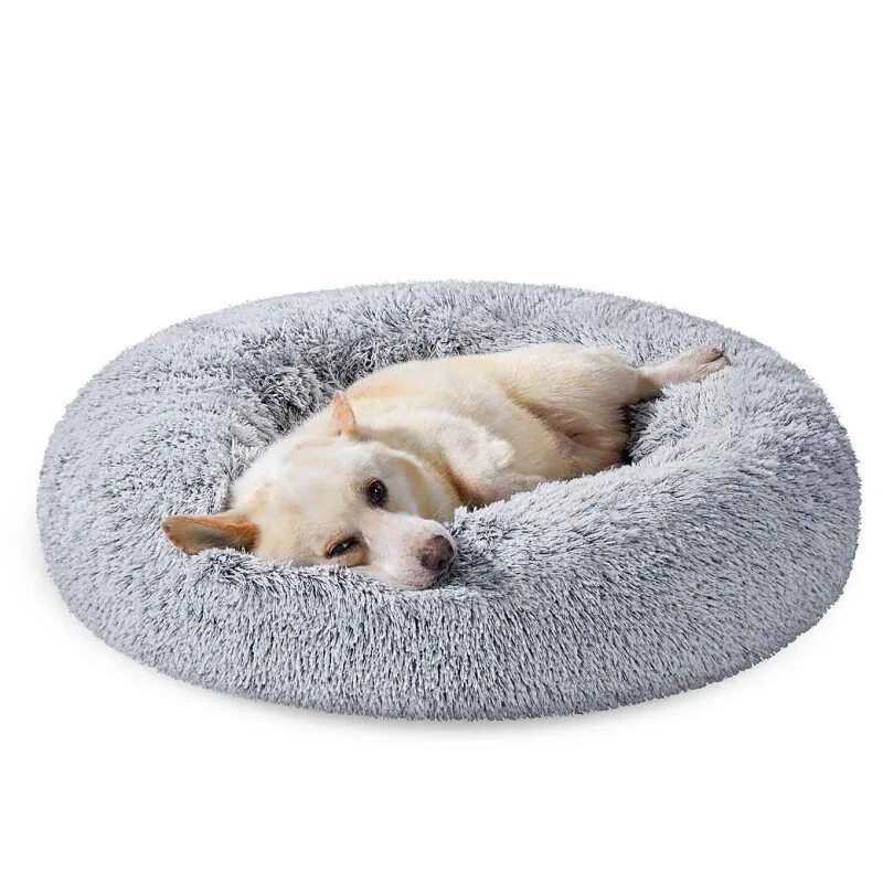 Hundebett, Donut Kissen, waschbar, herausnehmbar, langer Plüsch, L-XXXL XL by Feandrea in Light grey, Regular – product photo