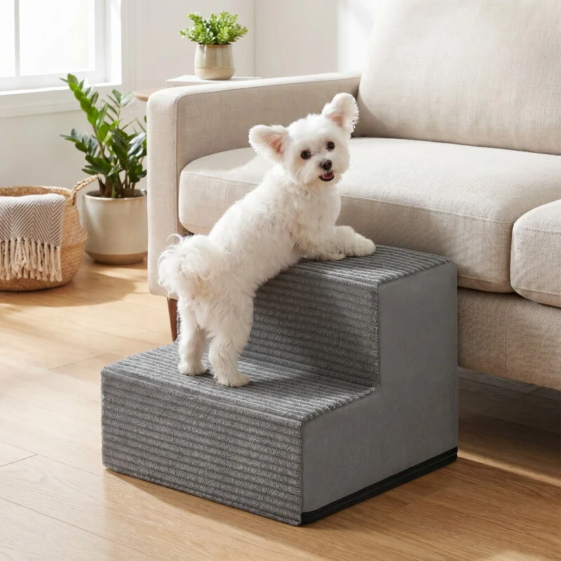Hundetreppe, 2/3/4/5 Stufen Haustiertreppe aus grauem Cordstoff Waschbar M van Feandrea in Lichtgrijs, Regular – productfoto