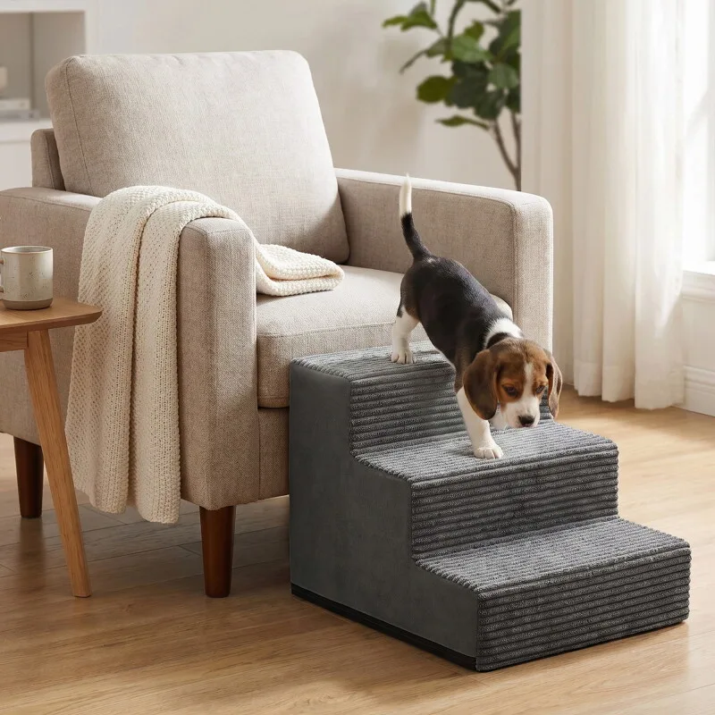 Hundetreppe, 2/3/4/5 Stufen Haustiertreppe aus grauem Cordstoff Waschbar L van Feandrea in Schiefergrau, Regular – productfoto